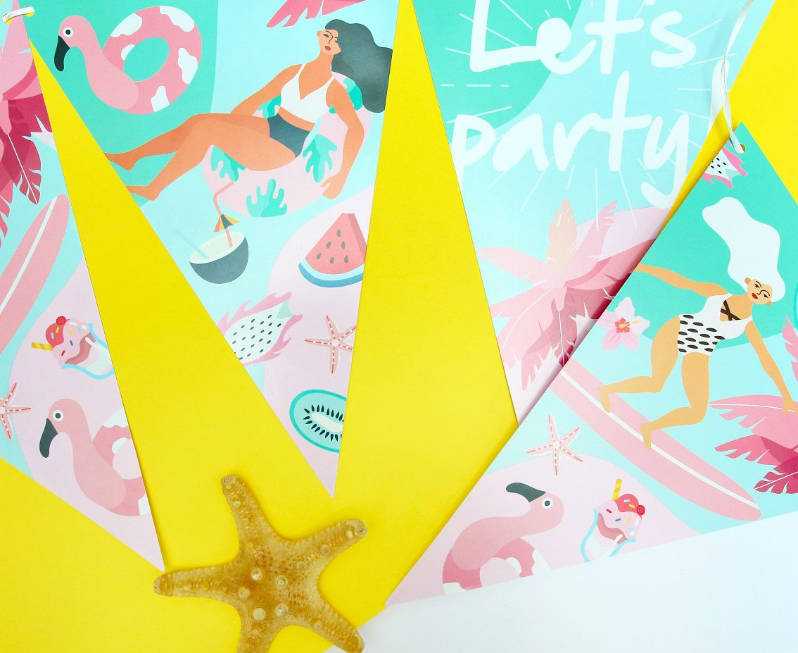 Paper garland Summer - Let''s party (surfing), flags, 270 cm EOL